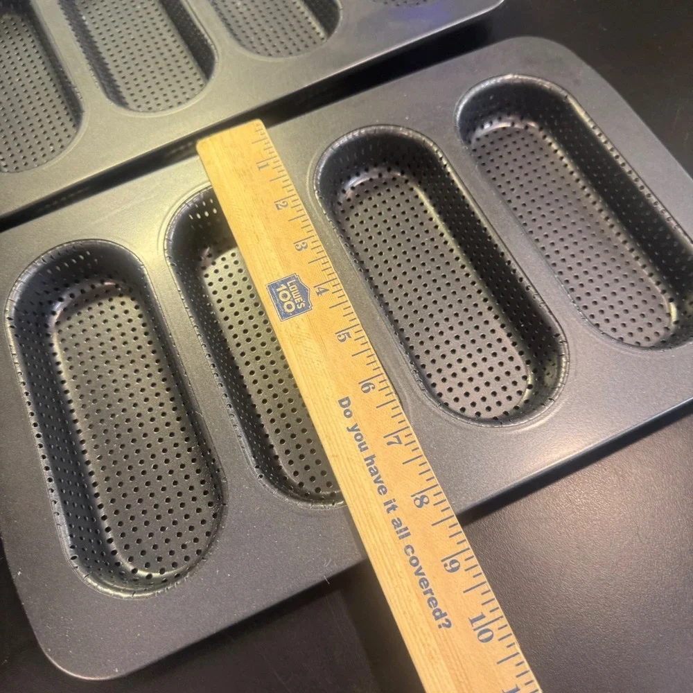 Mini Baguette Pan Set of 2 Dark Gray Perforated Non Stick Sub Roll Bread Molds